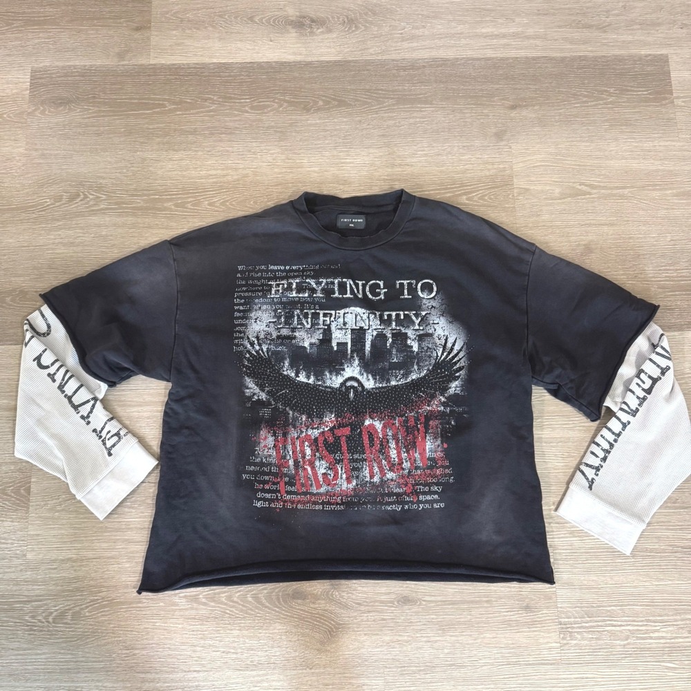 First‎ Row Sweatshirt Mens XXL Black Flying To Infinity Graphic Double Layer Tee